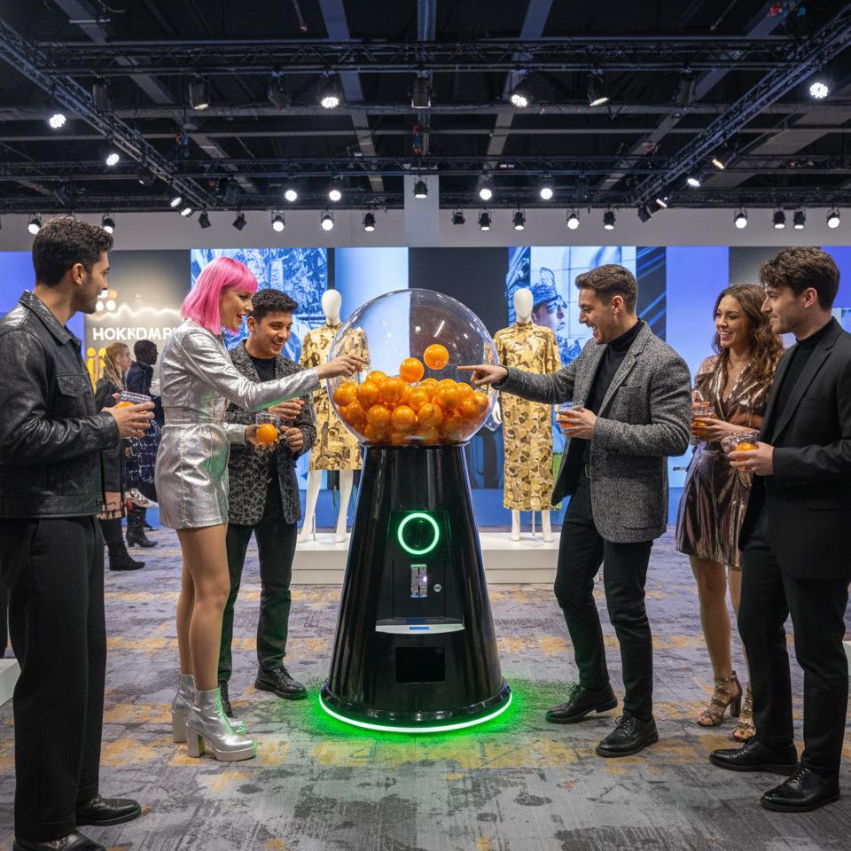 Interactive Gumball Machine at a Dubai brand activation event. Guests are playing and engaging with the sleek machine, creating memorable experiences.